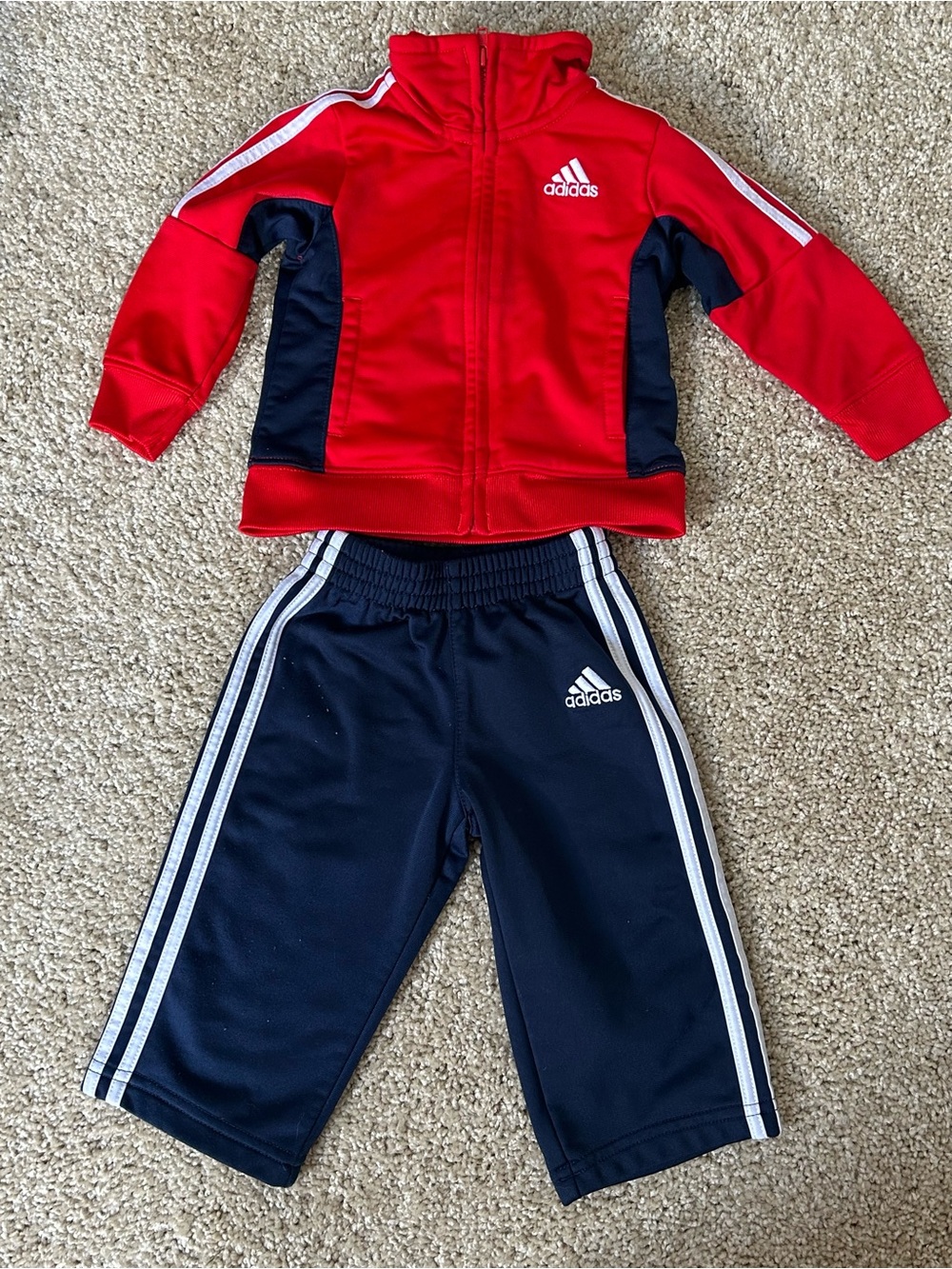 Adidas baby red and navy track set (Size 9mo)